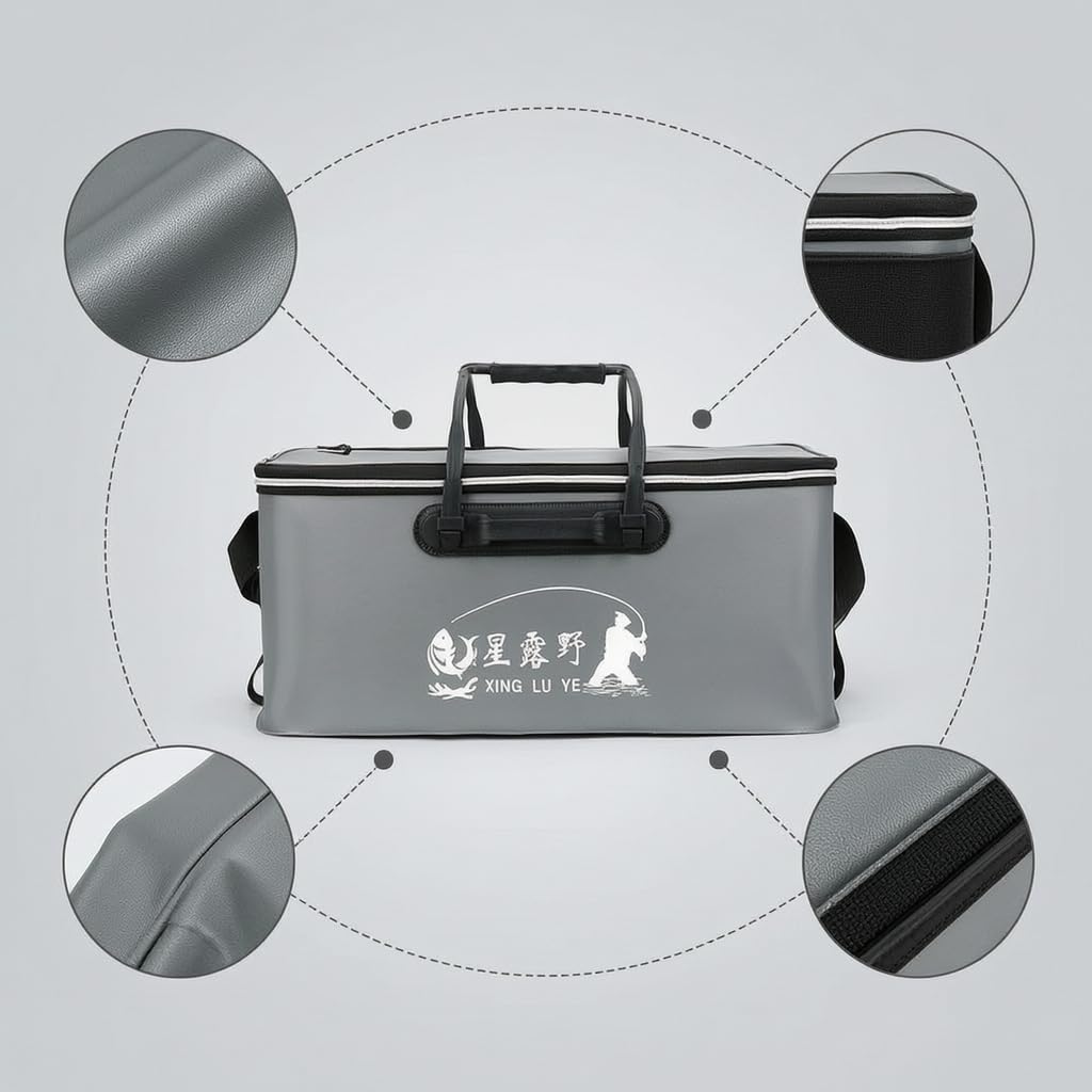 Secchio Pieghevole da Pesca 42L, 84L per Conservazione Pe ed Esche Vive, Borsa da Pesca Portatile, Grigio, 60cm