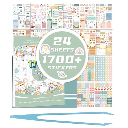 24Pcs Bohemian Planner Stickers 1700+for Scrapbooking/Journaling/Planners