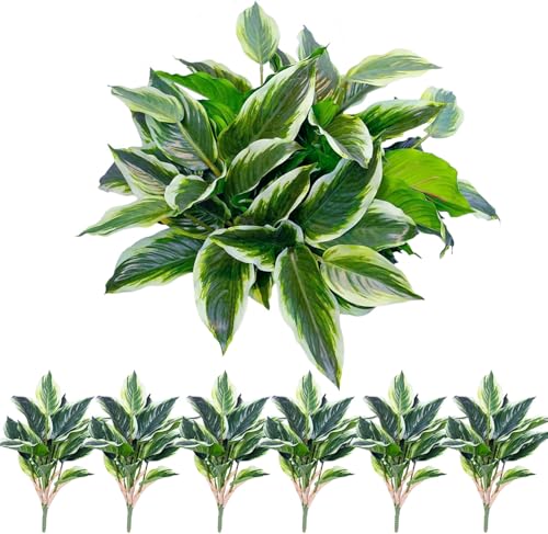 OTATOT 6PCS Artificial Hosta Plants Outdoor Fake Hostas for Planters