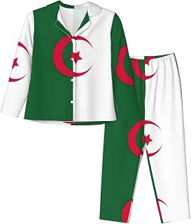 Flag Of Algeria Printing Pajama Sets For Women,Soft Long Sleeve Top With Pants Pjs,Loungewear Sleepwear S To Xxl