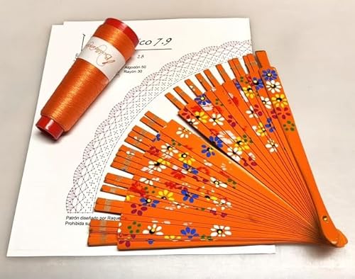 Kit para hacer abanico de bolso de encaje de bolillos ref.7, flores calabaza
