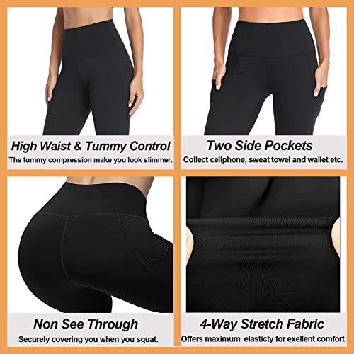 Gayhay Leggings With Pockets For Women, High Waist Tummy Control Workout Running Yoga Pants A Black #TOP3