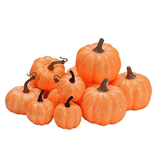 12 pack glitter artificial pumpkin for fall home decor, sparkly f…