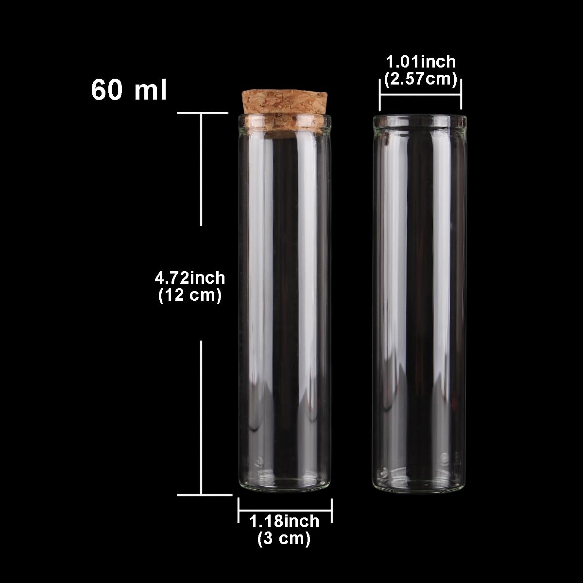 24 Stück Klarglas-Reagenzgläser mit Korkstopfen – 15 ml bis 100 ml Mini-Flaschen for Kunst, Parfüm und Geschenke(60mLx30x120mm)