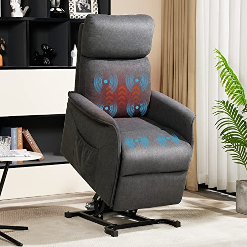 Power Lift Recliner Chair For Elderly, Lift Chair With Heat And Massage, 3 Positions Fabric Recliner Chair Sofa With 2 Side Pockets & Remote Control For Living Room (Grey) #TOP9