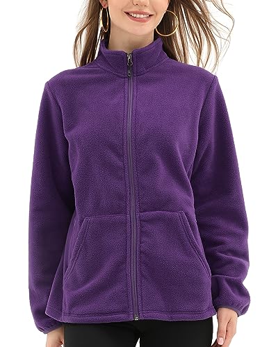 Argstar Women's Fleece Jacket, Lightweight Full Zip Classic Soft Casual Recreation Coat with Zipper Pockets purple XL