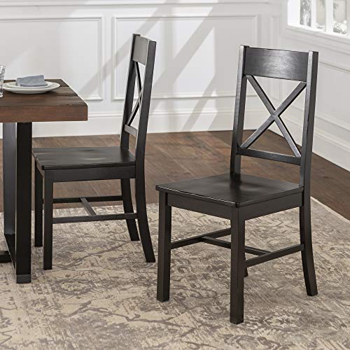 Walker Edison Modern Farmhouse Wood X-Back Armless Dining Chairs Kitchen, Set Of 2, Black #TOP6