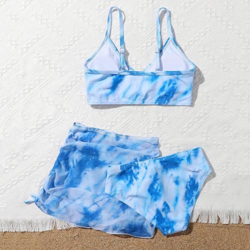 Girls 3 Piece Swimsuit Bathing Suit Cute Tie Dye Bikini Set with Skirt Kids Beach Holiday Swimwear4