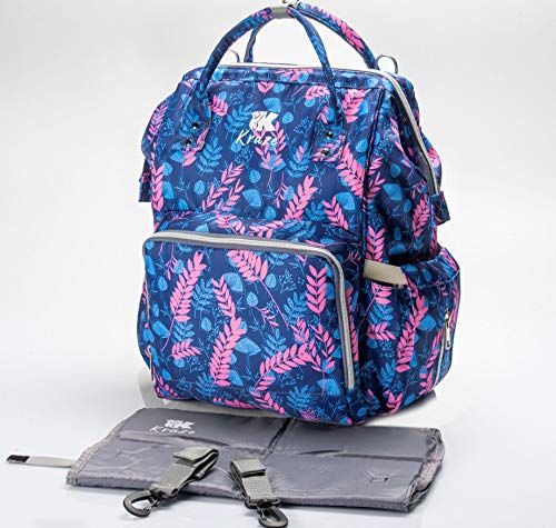 Diaper Bag Backpack KKRAZE Large Capacity Waterproof with Change Pad and Stroller Straps (Blue)