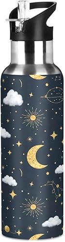 Miniatura 1 de Botella de agua aislada de 20 onzas, botellas de agua a prueba de fugas para gimnasio, viajes al aire libre, escuela, lunas doradas, estrellas negras