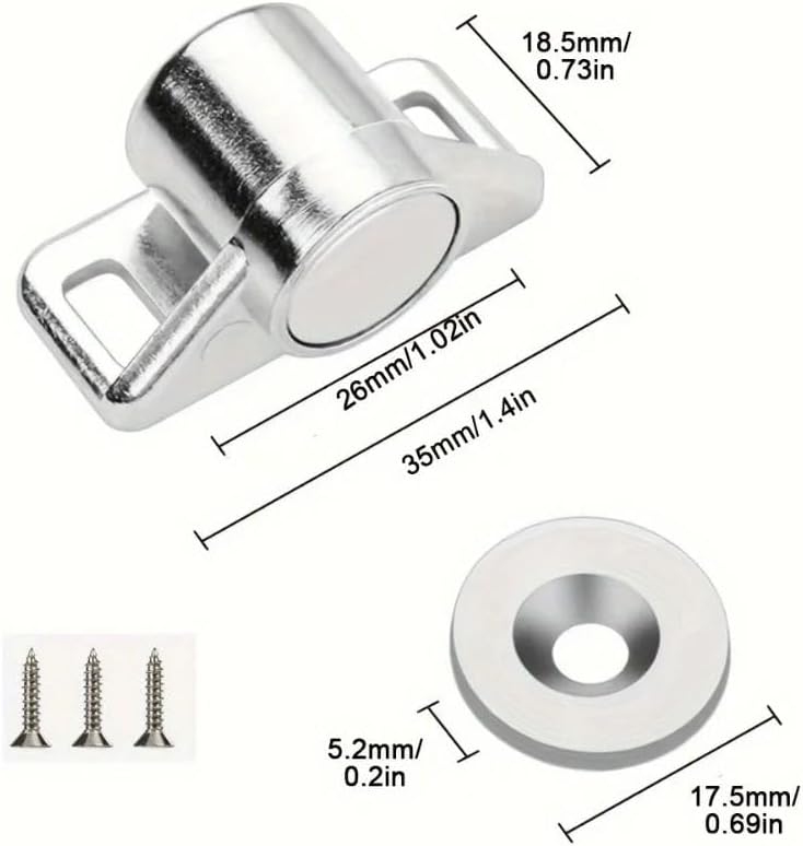 Magnet Cabinet Door Catch, Furniture Door Stopper, Zinc Alloy Magnetic Suction Lock No-Punch for Closet Cupboard Furniture Hardware(Style H 10PCS)