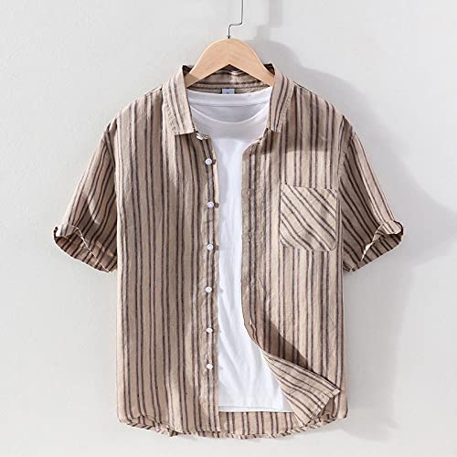 Chemise hawaïenne kaki vintage en coton-lin H3TF5J pour hommes