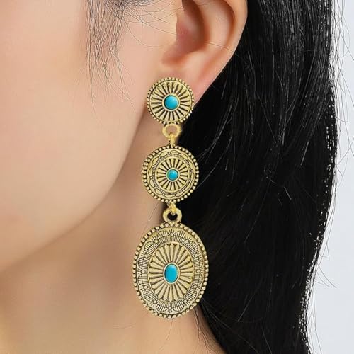 Vintage Turquoise Drop Earrings for Women - Western Concho Jewelry for Cowgirl Chic Style and Country Concerts - Image 4