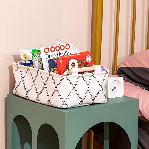 Lufofox Decorative Collapsible Rectangular Fabric Storage Bin Organizer Basket With Wooden Handles For Clothes Storage,15.4X10.6X5.1 Inch,White #TOP4