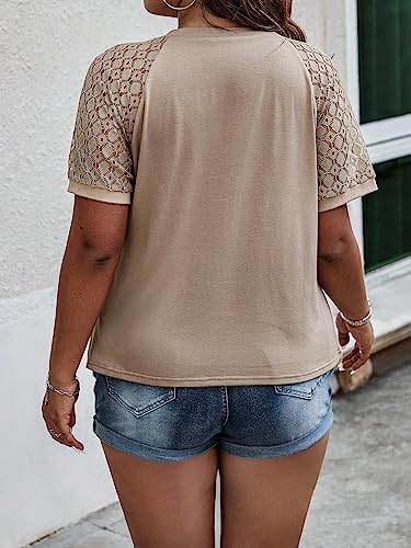 SOLY HUX Women's Plus Size Contrast Lace Short Sleeve Tee Round Neck Summer T Shirt Tops2