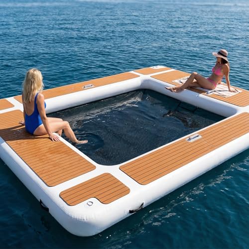 Inflatable Pool Float Platform, Thick PVC Floating Dock with Non-Slip EVA Surface, Inflatable Floating Dock for Yacht/Boat/Sea/Lake Water Activities