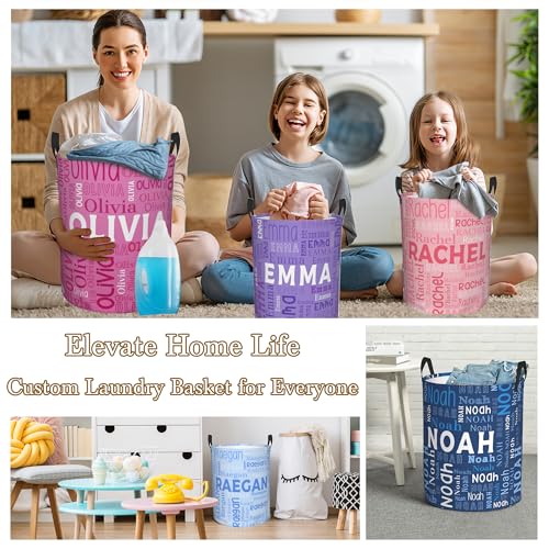 Image of Custom Name Laundry Hamper, Personalized Laundry Basket with Name for Boys Girls Men Women Kids, Customized Name Dirty Clothes Basket Gifts for Clothes Toy Bedroom Bathroom Laundry Room Dorm