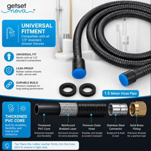 Image of Jet Spray Pipe 1.5m Health Faucet Hose 304 Stainless Steel Flexible Toilet Bidet Bathroom Connection Leak-Resistant Rust-Resistant Black Replacement Tube Easy Installation 1-Year Warranty
