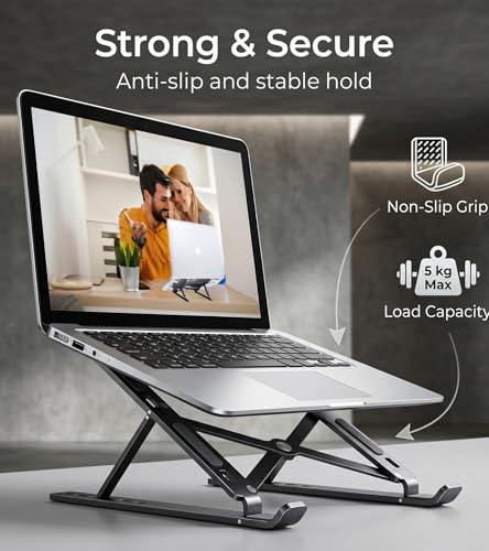 Image of Enclave Portable Foldable Laptop Stands Holder, Ergonomic Adjustable Height 6 Angles, Aluminium Alloy MacBook Stand for Desk. (Black)