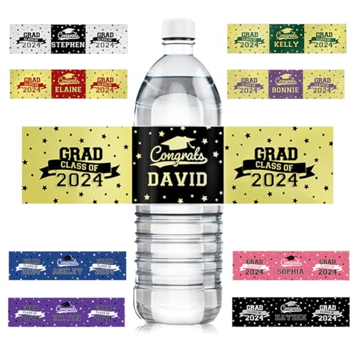 Graduation Party Favor Custom Water Bottle Labels Congrats Grad Graduate Water Bottle Sticker High School College Graduation Labels Class of 2024 Grad Party Decor Favors Personalized Drink Labels
