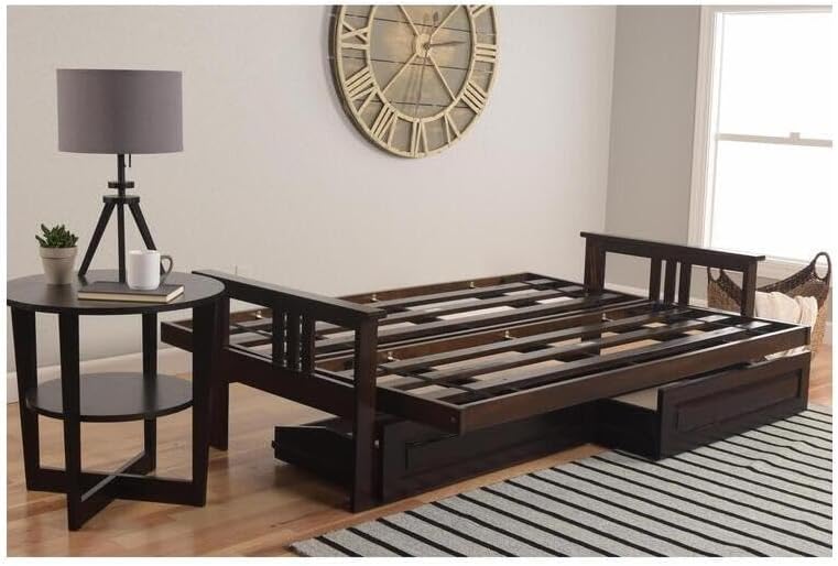 Futon Frame with Drawers, Espresso Full Size Sofa Bed