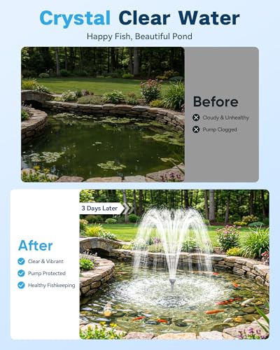 Image of Antfraer Solar Pond Filter & 1600GPH Pump Kit, 120W Foldable Solar Panel with 3-Stage Filtration, Dual Mode Fountain & Waterfall Pond Filter for Outdoor Ponds, Fish Ponds, Garden Water Features