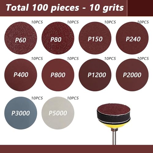 YnewL 121PCS Accesorios Coche Polishing Kit, Pulir Faros, con 100 Hojas de Lija de 75mm, Esponja Coche para la Restauración de Faros, Carrocería, etc. - imagen 2