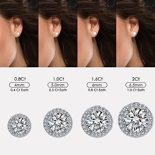 Diamond Stud Earrings For Women Gifts For Wife Mom Girlfriend 0.8Ct-2Ct Moissanite Stud Earrings ,18K White Gold Plated Silver With Screw Ear Backs , Annivers Ary Jewelry Present For Wife , Birthday Valentines Gifts (2.0Ct, 2.0 Carats ( 1.0 Ct Each )) #TOP4