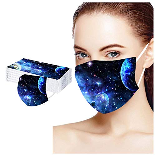 Ecnobia 3 Layer Disposable Face ????, Protection, Breathable, with Comfortable Elastic Ear Loop & Blue Solar System Printed, Non-Woven Fabric, for Adults (50 Pcs)