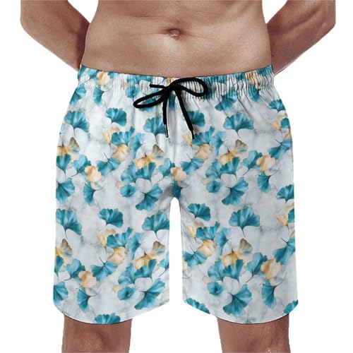 Ginkgo Marble Mens Swim Trunks Quick Dry Beach Swimming Shorts with Mesh Lining and Pockets