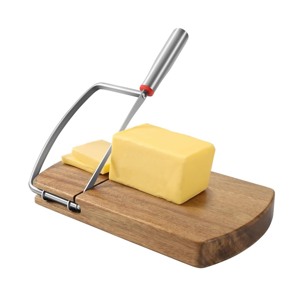Hxhsgmeh Multipurpose Cheese Slicer Cutter, Wood Cheese Slicers Board with Blade for Block Cheese, Effortless Slicing