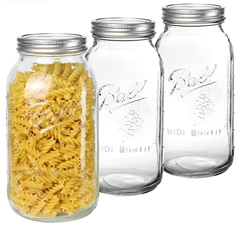 3 Pack Large Mason Jars 64 oz Wide Mouth Half Gallon Mason Jars with Airtight Lid and Band, Durable Glass Food Storage Jars, Clear Glass Jars for Canning, Fermenting, Pickling, Storing