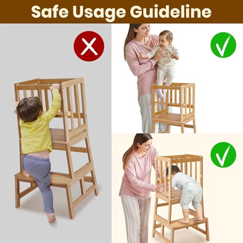 image for COSYLAND Kids Kitchen Step Stool，Toddler Standing Tower with CPC Cer