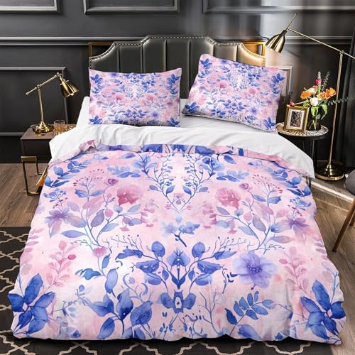 Housse de couette ultra douce fermeture éclair pour lit simple motif floral