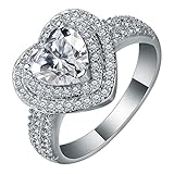 Mesnt Hochzeit Ringe 3 Krappen mit herzförmigen Zirkonia Silber Ring für Frauen Mädchen, Größe 52 (16.6)