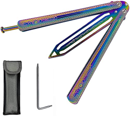 BILYSKEP Couteau Papillon d'entraînement et Peigne Formateur Metal Practice Balisong Couteau en Acier émoussé avec Gaine Formation Cover