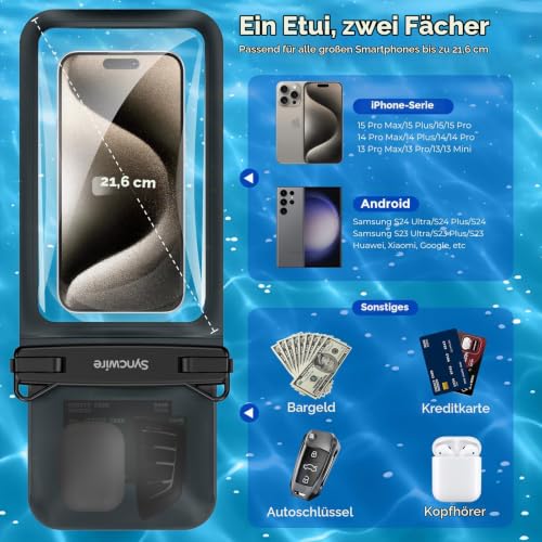 SYNCWIRE wasserdichte Handyhülle, 2er-Pack IPX8 Doppelter Unterwasser Handybeutel für iPhone 17 16 15 14 13 12 11 Pro Max XR XS X… – Ansicht 2