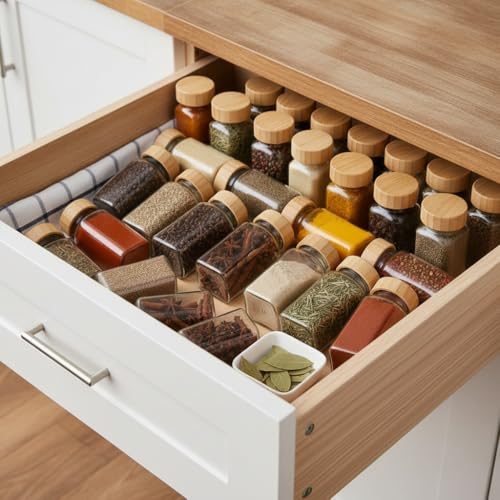 Image of ginoya brothers 120ml Premium Square Glass Spice Jar with Natural Wooden Lid Airtight Dual-Function Sift & Pour Lid For Masala, Herb & Seasoning Storage Container (14)
