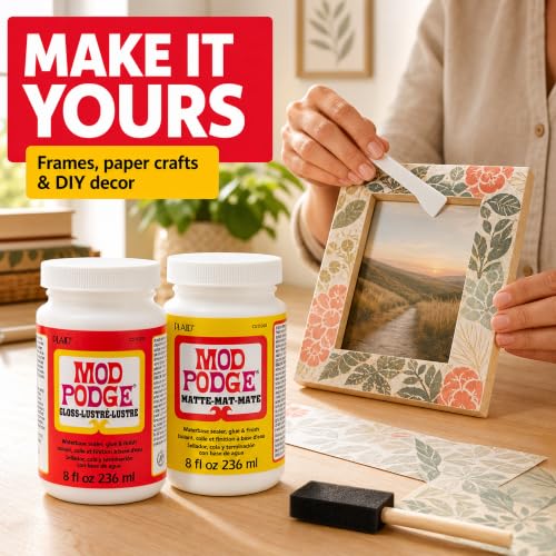 Image of Mod Podge Bundle, 8 Ounce Gloss and Matte Medium Waterproof Sealer, Pixiss Accessory Kit with Foam Brushes, Gloves, Glue Spreaders and More 8oz
