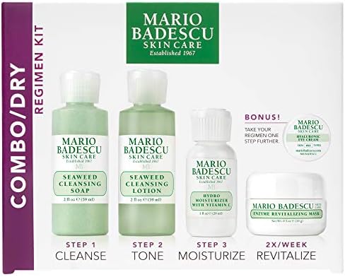 Mario Badescu Combo/Dry Regimen 5 Piece Kit, Skincare Gift Set Includes Seaweed Cleansing Soap, Seaweed Cleansing Lotion, Hydro Moisturizer, Enzyme Revitalizing Mask, and Hyaluronic Eye Cream