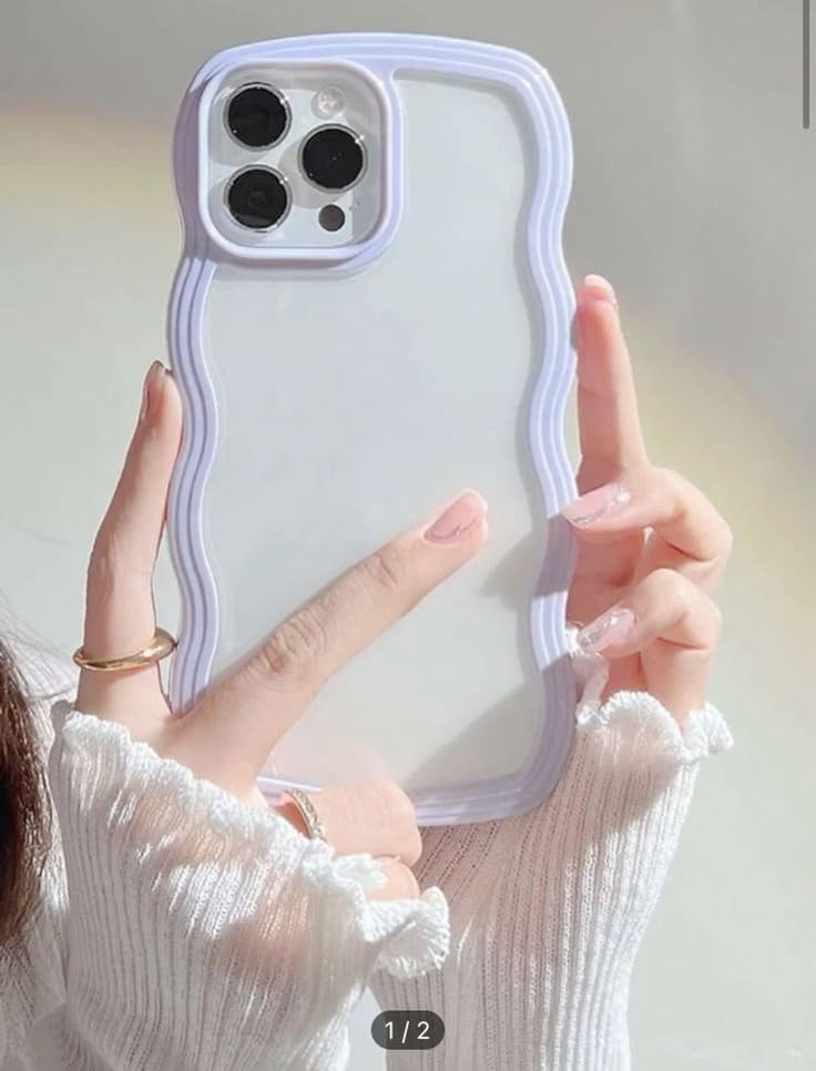 Image of MIDOS Back Cover Compatible with iPhone 14 Pro Max, Cute Curly Wave Frame Clear Case for Girls Women, Transparent Soft Silicone TPU Bumper Shockproof Protective Cover for iPhone 14 Pro Max (Purple)