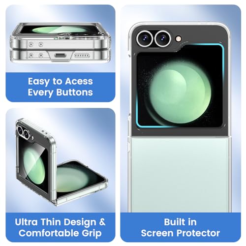 Image of Ruky for Z Flip 5 Clear Case, Anti-Yellowing, Full Body Cover Hard PC Ultra-Thin Anti-Scratches Shockproof, Support Wireless Charging Protective Phone Cover for Samsung Galaxy Z Flip 5, Transparent