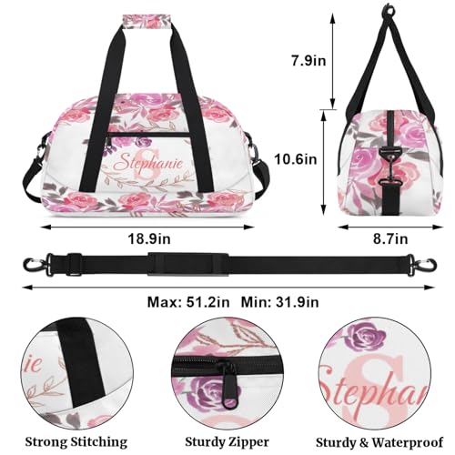 Kids Duffle Bag Personalized Gym Bag Overnight Bags, Ideal for Travel and Sports, Suitable for Men Women for Gym, Dance, Yoga, Durable Waterproof Sport Overnight Handbags Watercolor Flower Pink3