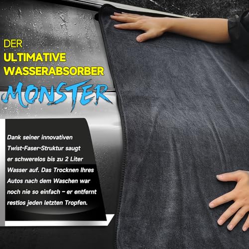 Autreykorn Trockentuch Auto Mikrofaser Ultra Absorbierende 90x60 cm Mikrofasertuch 700GSM Schnelltrocknend, Fusselfrei Streifenfrei für Autopflege, Glas, Lack