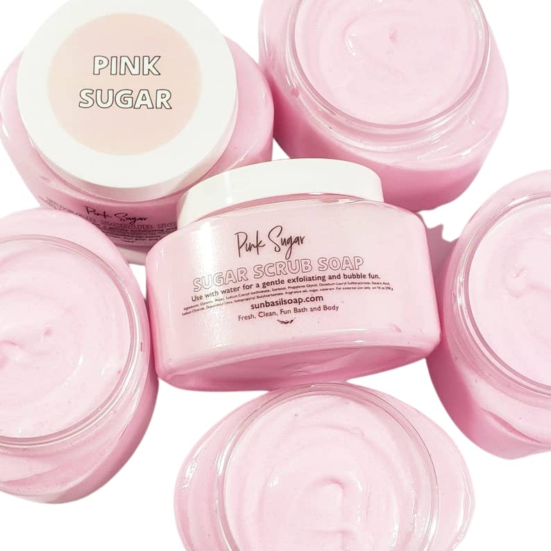 Sunbasil Soap Pink Sugar Whipped Body Scrub. Handmade Soap in a Jar