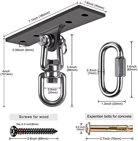 SELEWARE Heavy Bag Hanger,Wall Ceiling Mount Hook with a Carabiner for Suspension Trainer, 360° Rotation Body Weight Strength Training Systems, Aerial Yoga Swing & Hammock, Resistance Band