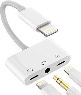 iPhone AUX Dongle Lightning to 3.5mm Headphone Adapter(3in1) Audio Charger Jack Cable Splitter for Apple MFI Certified 11 12 13 14 Pro Max 6 7 8 Plus X XR Ipad Music Connector Earphone Cord Converter