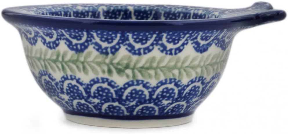 Polmedia Polish Pottery Fish Shaped Bowl 5-inch - Crimson Bells Pattern Handmade in Boleslawiec Poland by Ceramika Artystyczna + Certificate of Authenticity
