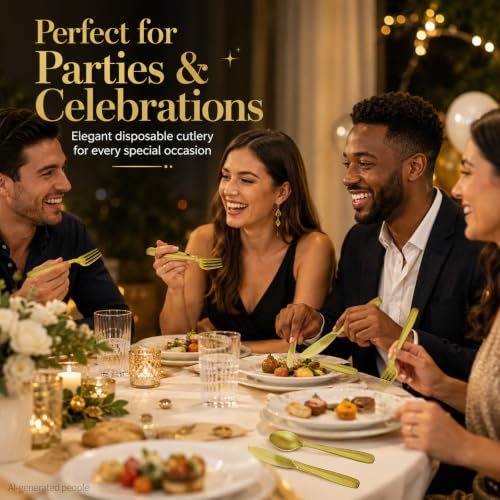 ZhuangJia 360 Count Heavy Duty Disposable Gold Plastic Silverware Set — view 6