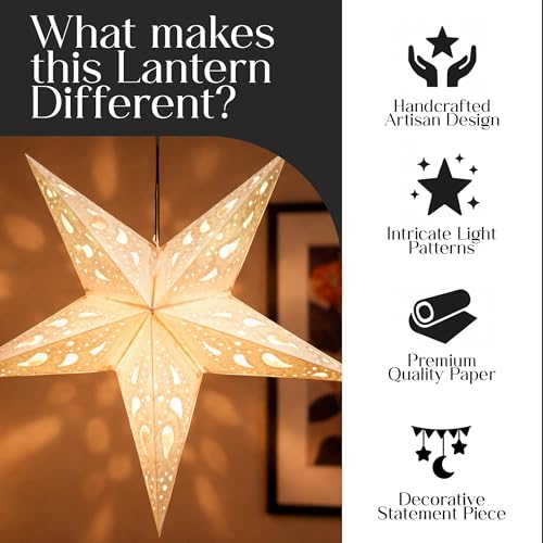Om Gallery Paper Starlight 24 Inch - Handcrafted Hanging Star Lantern with 100% Recycled Paper - Large Star Lamp with 12-Foot UL Approved Cord Included - Boho Artisan Decor - Wandering Star by Om Gallery - Image 3